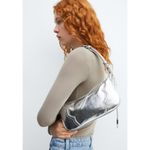 Mango MNG  Metallic Silver Faux Leather Vegan Stitch Adjustable Shoulder Bag OS Photo 1