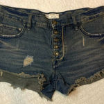 Free People  Women’s Button Fly Distressed Denim Shorts 26 Dark Blue Boho Casual Photo 0