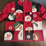 Tiara International VTG Tiara Size XL Red Christmas Zip Up Sweater Cardigan Snowmen PERFECT! Photo 1