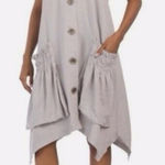 For Cynthia  Sz S Shirt Dress Linen Blend Shark Bite Hem Ruched Pockets Lagenlook Photo 0