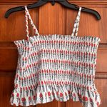 Smocked Ruffle Swim Top Womens Large Floral Print Spaghetti Strap Orange Photo 1