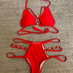 Women's Cherry Red O Ring Strappy Sexy Bikini Set Medium NWOT Photo 0