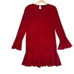 Theory Red Long Sleeve Bell Sleeve Flounce Hem Ruffles Aesthetic Chic Dress Sz 2 Photo 1