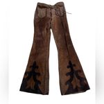 1960s Brown Suede Leather Pants Embellished Bell Bottoms Size 30 Photo 2
