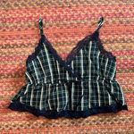 American Eagle  NAVY & GREEN PLAID LACE CAMI TOP Photo 0