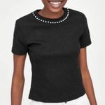 ZARA  | Women's Size 5 | Black Short Sleeve Top w/ Pearl Accented Round Collar Photo 0