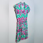 Feather & Find Pink Green Ikat Manifest Peace Midi Tiered Dress Size XL Photo 2