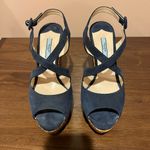 Prada Suede Crisscross Wicker Wedge Sandal - Navy Photo 2