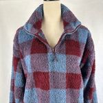 Eddie Bauer Women's Large Plaid Fuzzy Fleece Quarter Zip Pullover Sweatshirt Photo 2