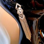 Dressy Gold w/ Crystals Long Chain Earrings Photo 2