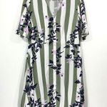VERO MODA New  Floral Stripe Button Up Vilja Dress Short Sleeve Mini Green Navy Photo 6