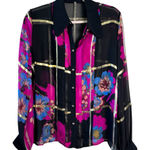 Etro Sheer Floral Blouse Black Pink Gold Long Sleeve Size 48 Made‎ in Italy Photo 0