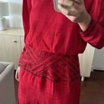 Vintage Silk Dress Womens 10 Dore Beaded Midi Red Cocktail Evening Embellished Photo 4