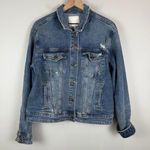 Ella Moss Denim Trucker Jacket Women Large Blue Distressed Button Front Western Photo 0