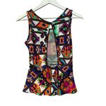 Y2K Peplum Going Out Geometric Patterned Cut Out Back Top Medium DEB Orange Photo 8