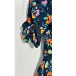 ZARA Women's Ruched Short Sleeve Floral V Neck Top Blouse Navy Blue Size XS Photo 2