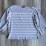 Ralph Lauren Lauren Women's L Gray Striped Boatneck Top Baggy Oversized Lounge Photo 0