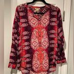 Lucky Brand Pink Purple Henley Popover Paisley Flowy Boho Peasant Top Size S Photo 0