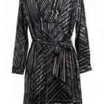 Dana Buchman  Womens PXL Black Geometric Print Wrap Dress Long Sleeve Tie Waist Photo 0