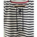 Talbots Striped Knit Dress Lace-Up Neck Short Sleeve Casual White Black M Photo 2