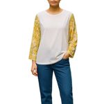 Lovers + Friends Floral Printed Long Sleeve Sheer Top White Yellow Size M Photo 1