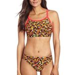 Tyr. Womens Check Diamondfit Workout Bikini Set Drawstring Red Orange XL Photo 0