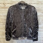 Charlotte Russe Womens M Jacket Gray Velvet Bomber Full Zipper w/ Pockets Padded Photo 0