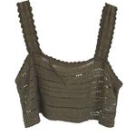 Aerie  Olive Green Open Knit Cropped Tank Top Crochet Festival Wide Strap XL Photo 0