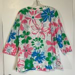 Talbots  Womens Bright Floral 3/4 Sleeve Popover Embroidered V-Neck‎ Top Medium Photo 1