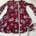 Lulus  Lovely Blooms Burgundy Floral Print Long Sleeve Babydoll Dress size xs Photo 14