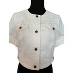 Cache  White Cotton Blend Front Button Short Jacket Top Lined Side Tab NWT $118 Photo 1