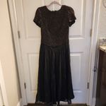 Vintage Bieff Basix Black Silk Short Sleeve Retro gold Beaded Midi Dress 6 Photo 12