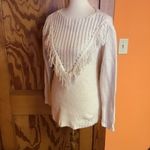 Xhilaration Boho Fringe Knit Sweater Cream Off-White Chunky Bohemian Pullover Photo 7