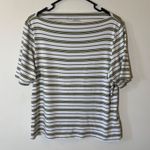 Joie Striped Boat Neck Tee Top White Olive Green XL/TG Short Sleeve Photo 0