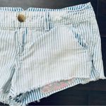 American Eagle  AE White/Blue Striped w/Floral Patchwork Cut Off Jean Shorts | 2 Photo 2