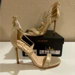 Lulus NWT  Aimee Champagne Gold Metallic Lace Up Strappy Heeled Sandals 7 Photo 1