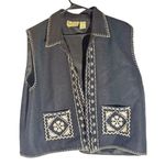 TanTrums Black Wool Blend Embroidered Vest XL Western Boho Button Front Folk Photo 0