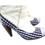 AUTHENTIC Gigi Favela White Leather Boots Heels Blue Gingham Leather 5.5 Photo 2