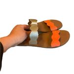 J.Crew Scalloped gold Metallic and orange Leather Sandals slides Photo 4