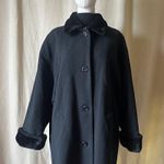 American Vintage Vintage Braetan Black Wool Long Coat Faux Fur Trim Made in Russia Size 10 Photo 1