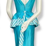 Vintage 1960s Lilli Ann Dress FLAWS Wounded Bird Peplum Skirt Blue White Stripes Size XXS Photo 1