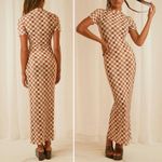 Peppermayo NWT  Into The City Mesh Maxi Dress Cocoa Cream Check Womens Size 6 NEW Photo 4