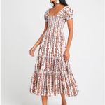 O.P.T Daphne Smocked Puff Sleeve Tiered Floral Midi Dress Size XS Cottagecore White Photo 2