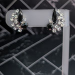 Vintage Screw Back Earrings Black & Clear Gems Stylish & Elegant Photo 0