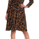 Nanette Lepore  Black Gold Chain Tassel Print Shirt untuck Dress Size 8 Midi Photo 0