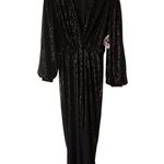 Womens Sparkling Sequin Jumpsuit V Neck Long Sleeve Evening Cocktail Party Sexy Black Photo 1