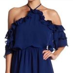 Parker Navy Ruffle Cold Shoulder Tiered Cocktail Dress Photo 2