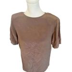 TESS short sleeve TAN BLOUSE SHOULDER PADS 100 % SILK SIZE MEDIUM Photo 0