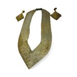 Vintage Two Tone Mesh Metal Bib Necklace & Pierced Earrings set 3pc Gold Photo 9