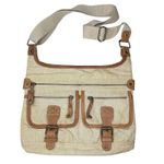 Fat Face Y2K Canvas Leather Crossbody Messenger Bag Utility Pockets Rare Unused Tan Photo 1